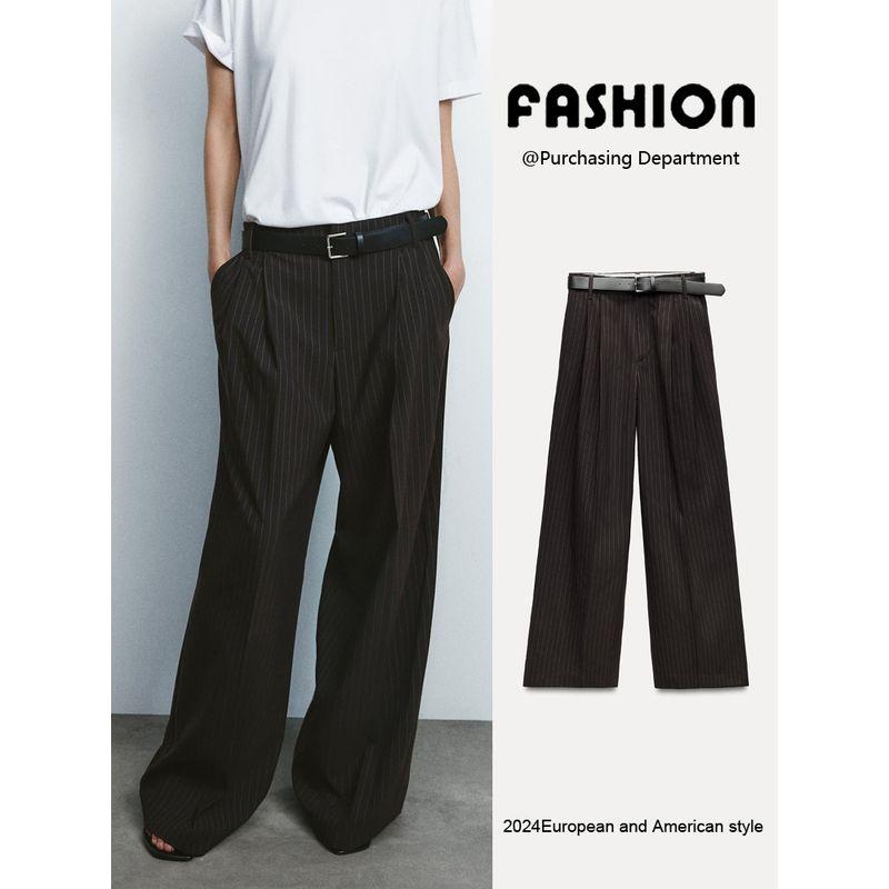 Za2025 Spring New Women's Clothing Easiest for Match High Waist Slimming and Straight with Belt Double Pleated Elegant Pants 4661405