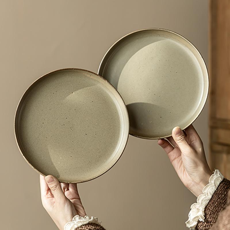 Round Deep Plate Retro Style Ceramic Plate Japanese Tableware Plate Household Dish Steak Plate Salad Plate Dinner Plate