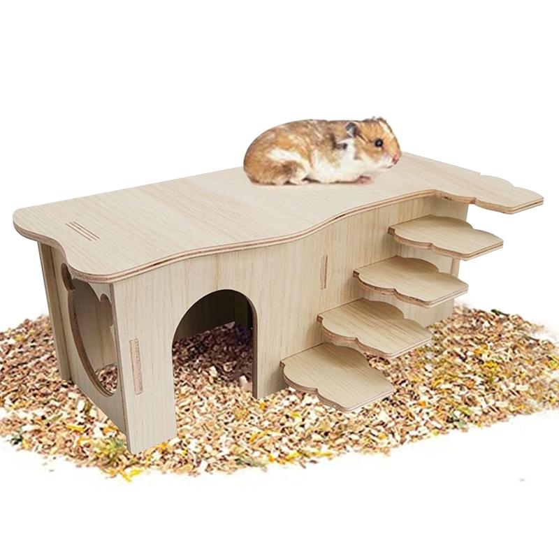 Hamster Wooden House Multi Chamber Small Animal Hideout Hut Chew Cage Toy for Syrian Mice Gerbils Hamster Mouse Dwarf