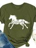 Wildblumen Pferde Print Damen T-Shirt Kurzarm O-Ausschnitt Locker Damen T-Shirt Damen T-Shirt Oberteile Kleidung Camisetas Mujer