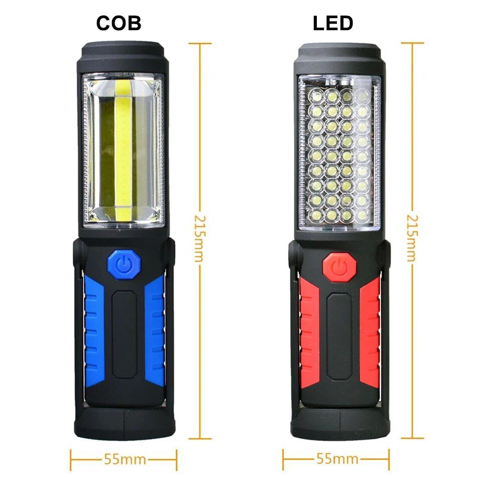 USB Rechargeable COB LED Flashlight Portable Work Light Magnetic Hook Torch Camping Lamp with Built-in Battery Car Repair Lamp