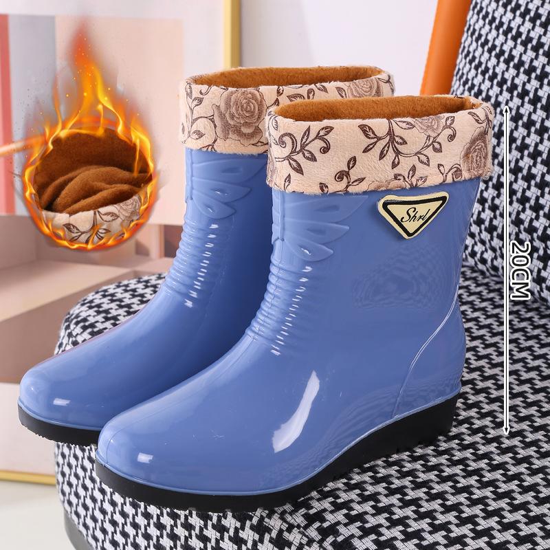 Medium Tube Rain Shoes Women's Water Skiing Shoes Water Glue Shoes Fashion Rain Boots Wear Winter Warm Women's Water Boots Overshoes