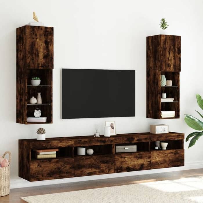 VidaXL Meuble TV avec Lumières LED, Armoire de Télévision Murale avec Rangement, Meuble Télé Suspendu Salon Salle de Séjour, 837023