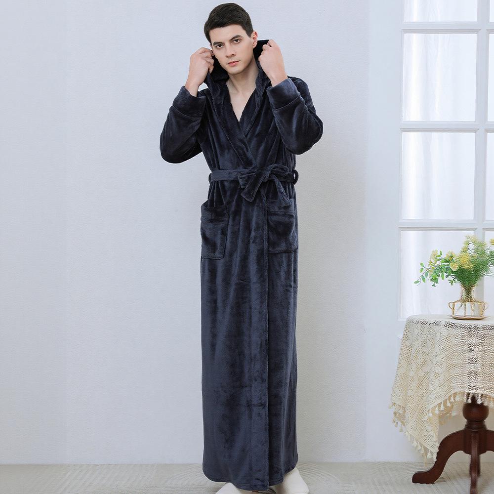 Matching Couple Hooded Flannel Bathrobes - Thick, Long Coral Fleece for Autumn/Winter