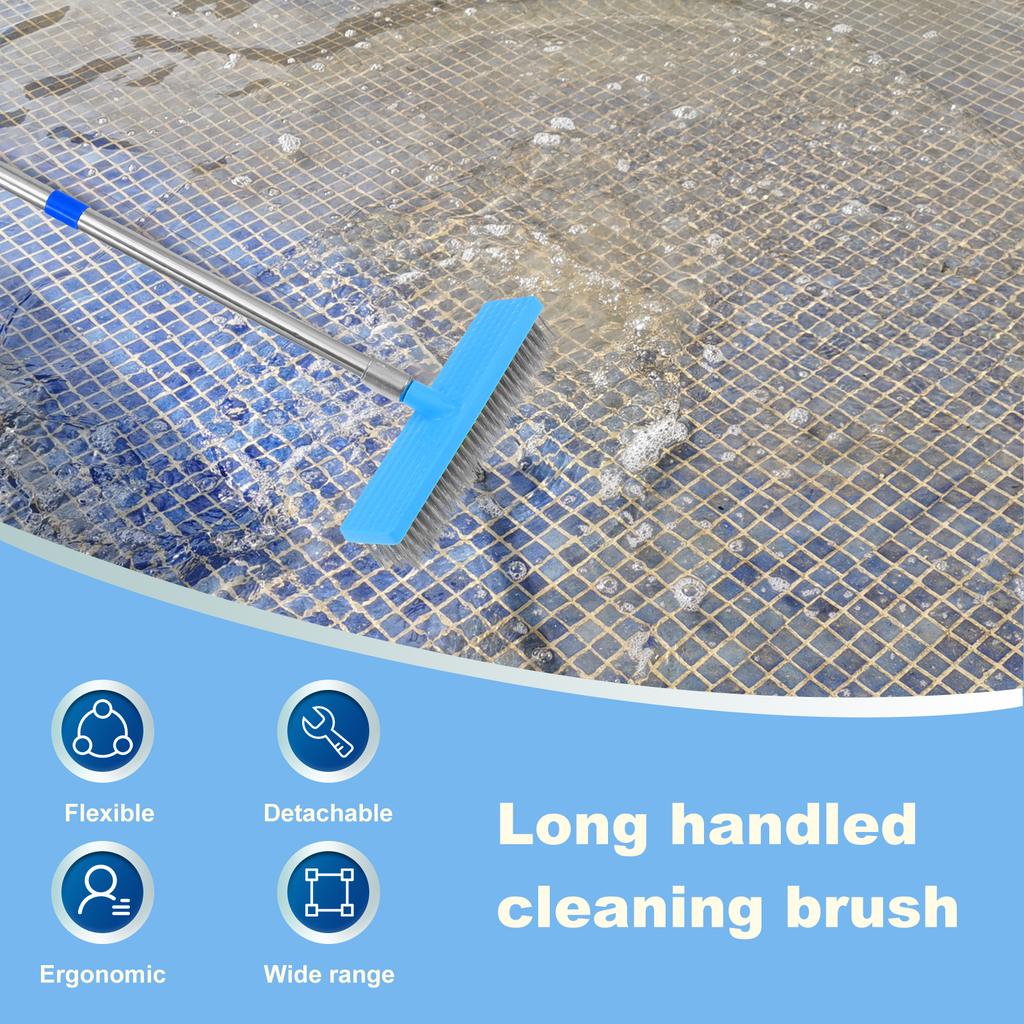 Bodenbürste mit langem Stiel, Edelstahl-Drahtbürste für Terrassen, Haushaltsreinigungswerkzeuge, Besen mit steifen Borsten für Betonböden