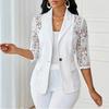 Women's Lapel Three‑Quarter Sleeve Blazer Slim Fit Elegant Lace Splicing Single Button Jacket