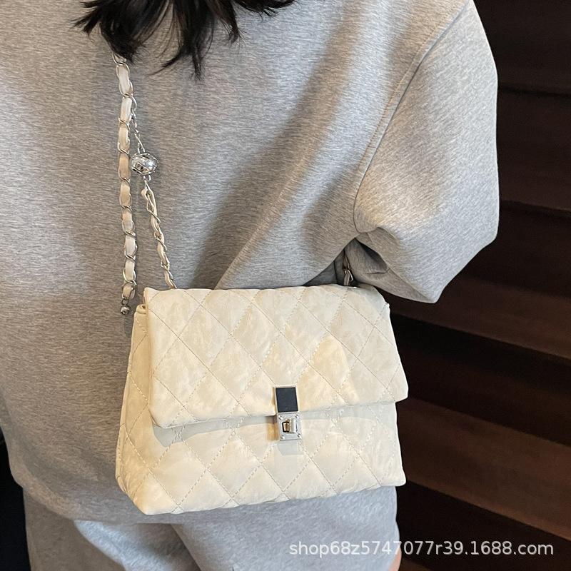 Rhombus chain bag women's 2025 new niche design large capacity shoulder messenger bag versatile texture small square bag