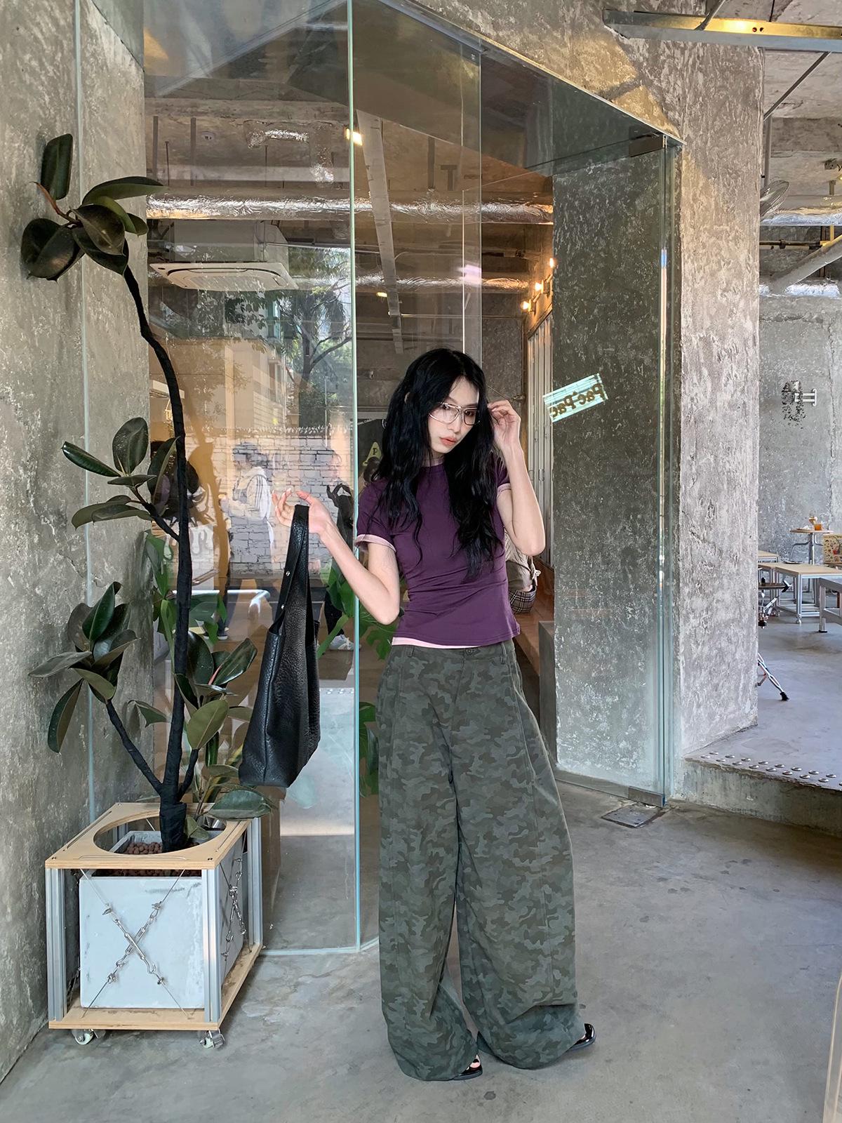 

[9hour] Women s American Camouflage Pleated Wide-Leg Pants - Spring 2026 XL камуфляжный