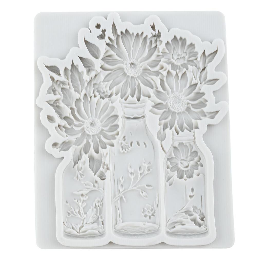 Flower Vase Silicone Molds Lotus Rose Daisy Flower Fondant Mold Relief Flower Mold Cake Decorating Tools Cupcake Topper Candy Chocolate Gumpaste Mold