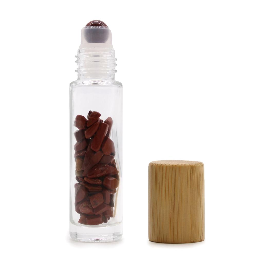 Essential Oil Roller Bottle Red Jasper Wooden Cap