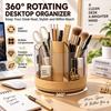 360 Rotating Rotating Makeup Organizer Woodgrain Cosmetics Storage Box  Home Organization