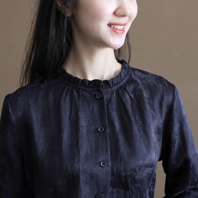 Women s 2026 Spring Retro Cotton Linen Jacquard Long-Sleeve Artistic Shirt XL
