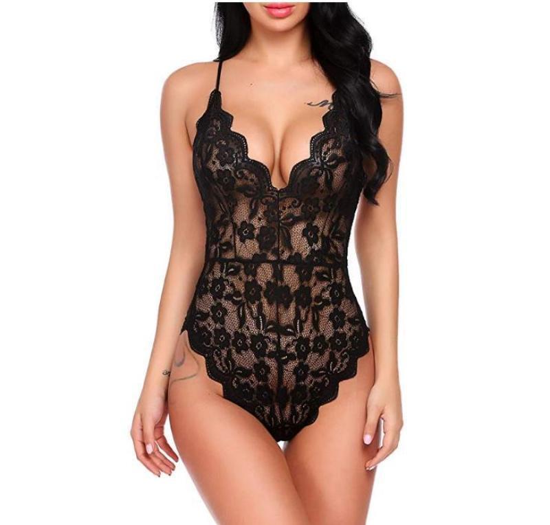 European & American Plus Size Lace Bodysuit - Sexy Nightclub Lingerie