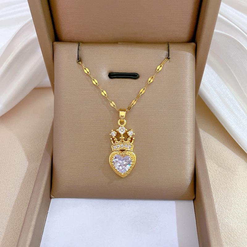 Titanium Steel Micro-Inlaid Luxury Necklace: Elegant Full Diamond Gold Design for Women