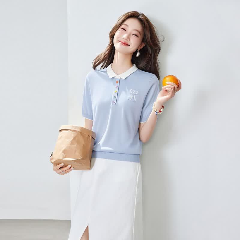 Srcr Women s Silk Blend Embroidered Short Sleeve Polo T-Shirt XL