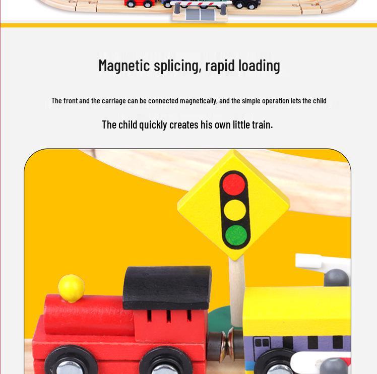 Children's Wooden Train Track Building Blocks Set