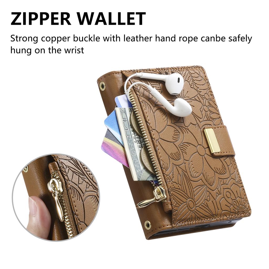 For Samsung Galaxy Z Fold 8 Wide 5G Case Luxury Leather Zipper Flip Wallet Card Slot Bracket Shockproof Back Cover Accessories