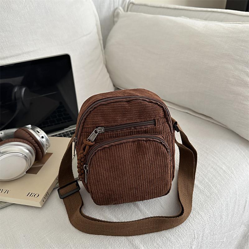 Small Corduroy Crossbody Bag With Zipper Pocket For Daily Use