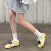 Yellow retro women's spring and summer breathable and light mouth single shoes double shoelaces color matching white shoes