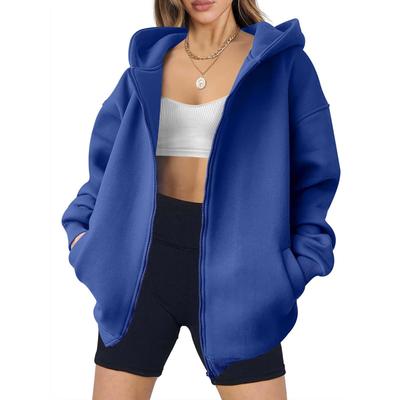 2024 Oversized Women's Zip-Up Hoodie with Pockets – European & American Casual Autumn Sweatshirt