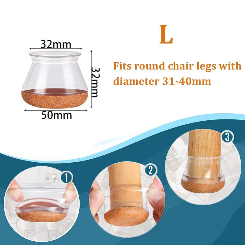 24 Pcs Chair Leg Floor Protectors for Hardwood Floors Silicone Covers Felt Pads Furniture Leg Caps Anti-Scratch Reduce Noise Fit 14-40mm