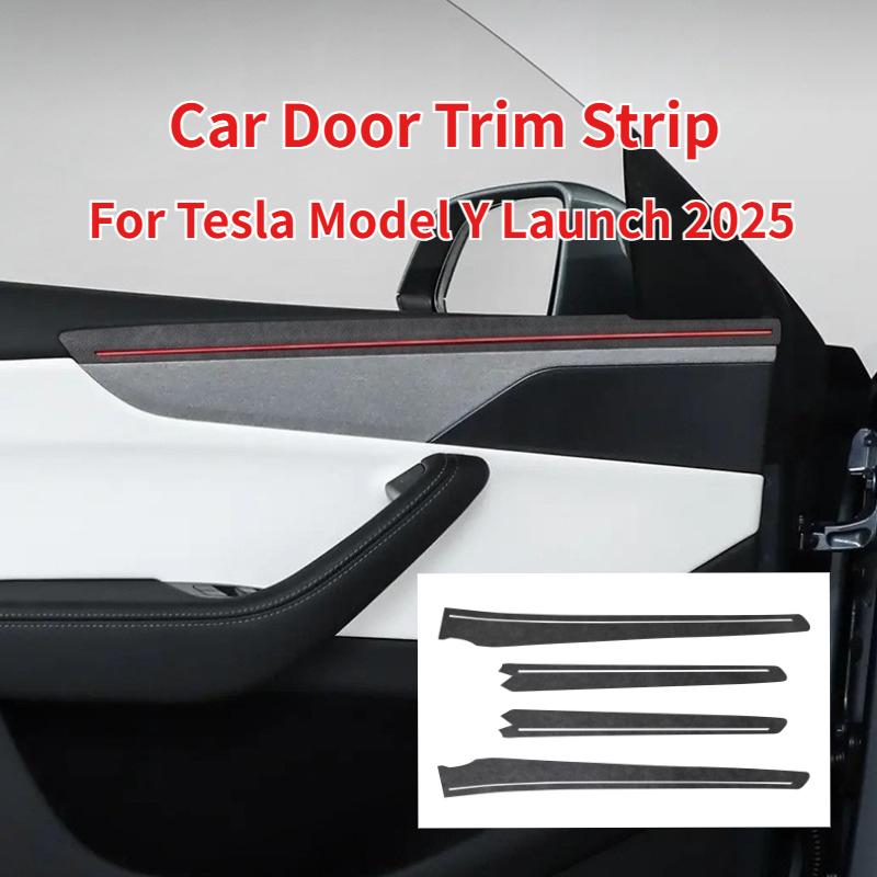 For Tesla Model Y Juniper 2025 Car Door Handle Side Trim Armrest Strip Alcantara Suede Ultra-thin Interior Decor Accessories