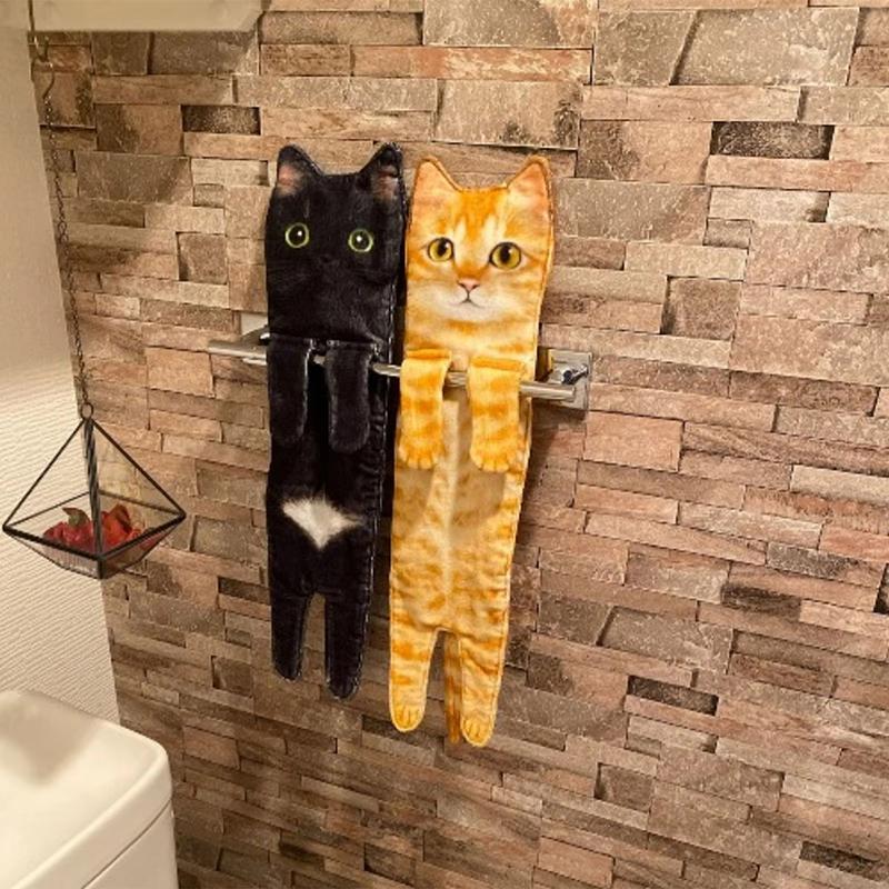 Funny Cat Hand Towels Kitchen Bathroom Hand Towel Ball With Hanging Loops Quick Dry Soft Absorbent Microfiber Creative Towels