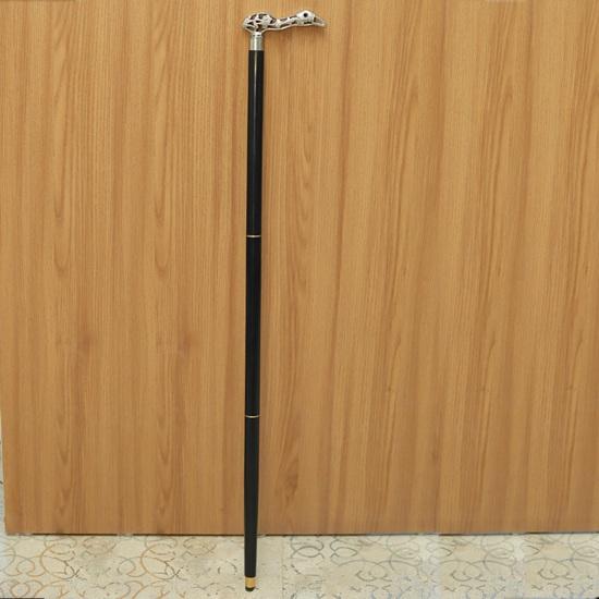 Bird Handle Walking Stick Silver Tone Carved Cane with Black Wooden Shaft Handmade Walking Cane Gift for Men, Collectors