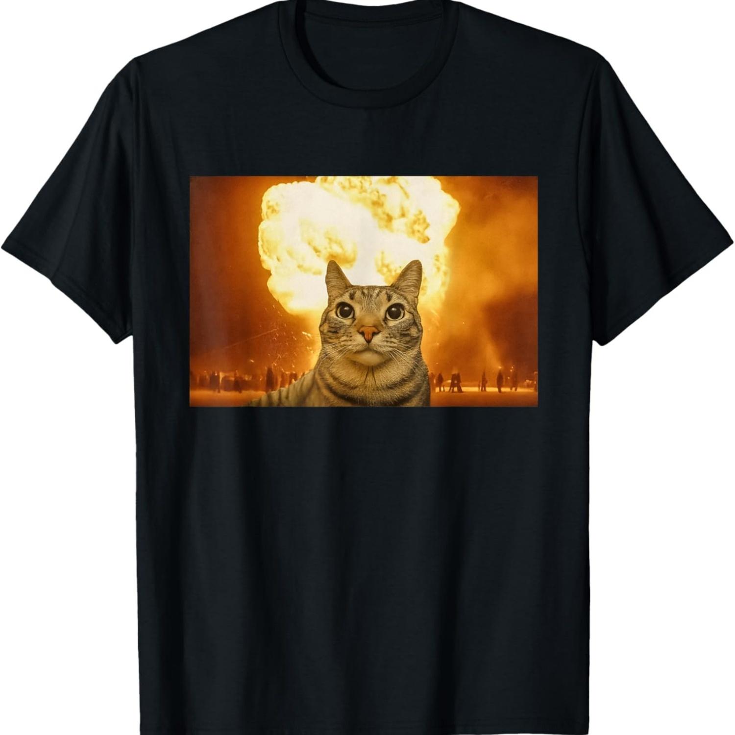 Funny Cat Explosion Meme Brain Rot Men Women Humor T-Shirt S чёрный