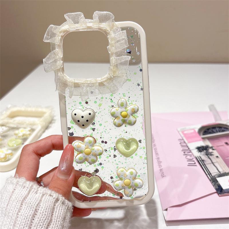 

Epoxy Heart Lace Flower Phone Case for iPhone 17 Pro Max, 16 Pro, 15, 14 17 Pro Max