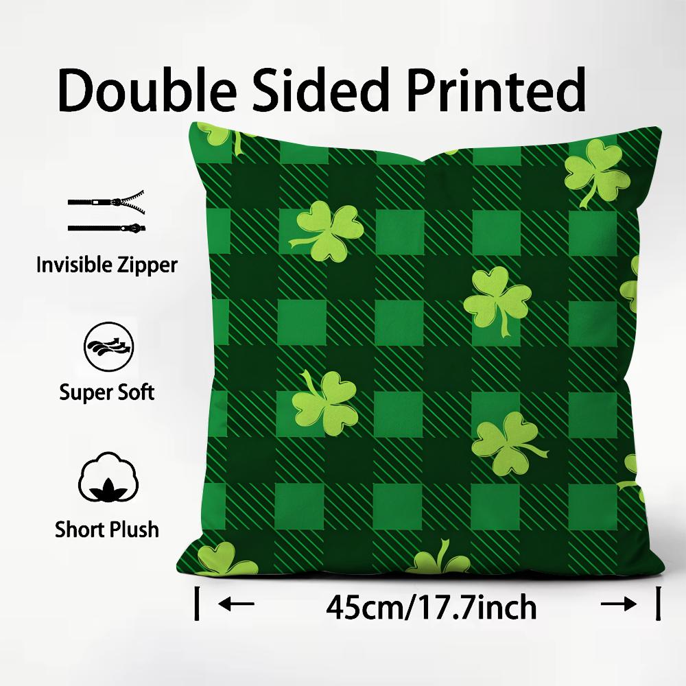 

St Patricks Day Happy Cushion Cover Plush Fabric Soft DoubleSided Printed Sofa Warm Winter Home Child Gift Pillow Case 30x30cm