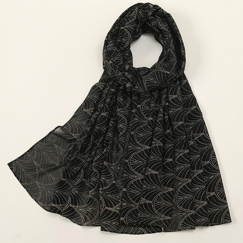 Hot-selling spring and autumn new black bronzing pattern scarf fashionable versatile women's ethnic headscarf chiffon yarn