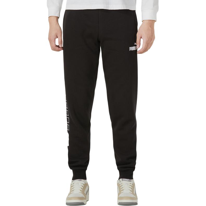 Puma Side Letter Print Mid Waist Casual Knit Sports Pants Men Pants Black 678362-01