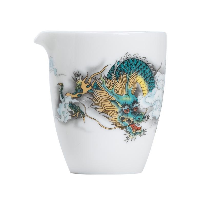 Ceramic Tea Dispenser Fair Cup Tea Pouring Device Tea Sea Suet Jade White Porcelain Fair Cup Solid Wood Side Handle Large Fair Cup