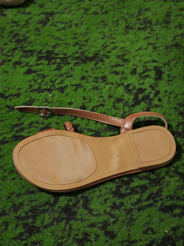 Women's Casual Flat Sandals Braided Design Popular Brown Color Comfortable Shoes for Everyday Wear