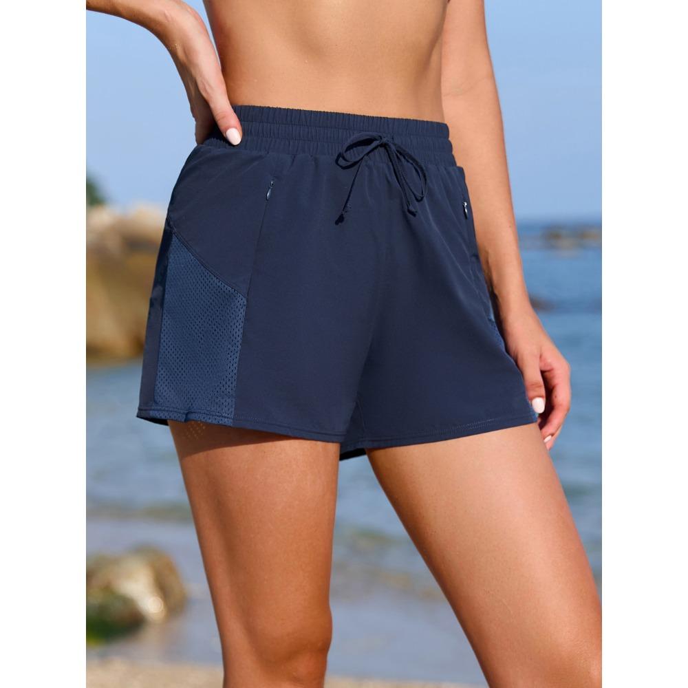 CHARMLEAKS Swim Shorts Women High Waisted Swim Bottom Tummy Control Board Shorts with Pockets Liner