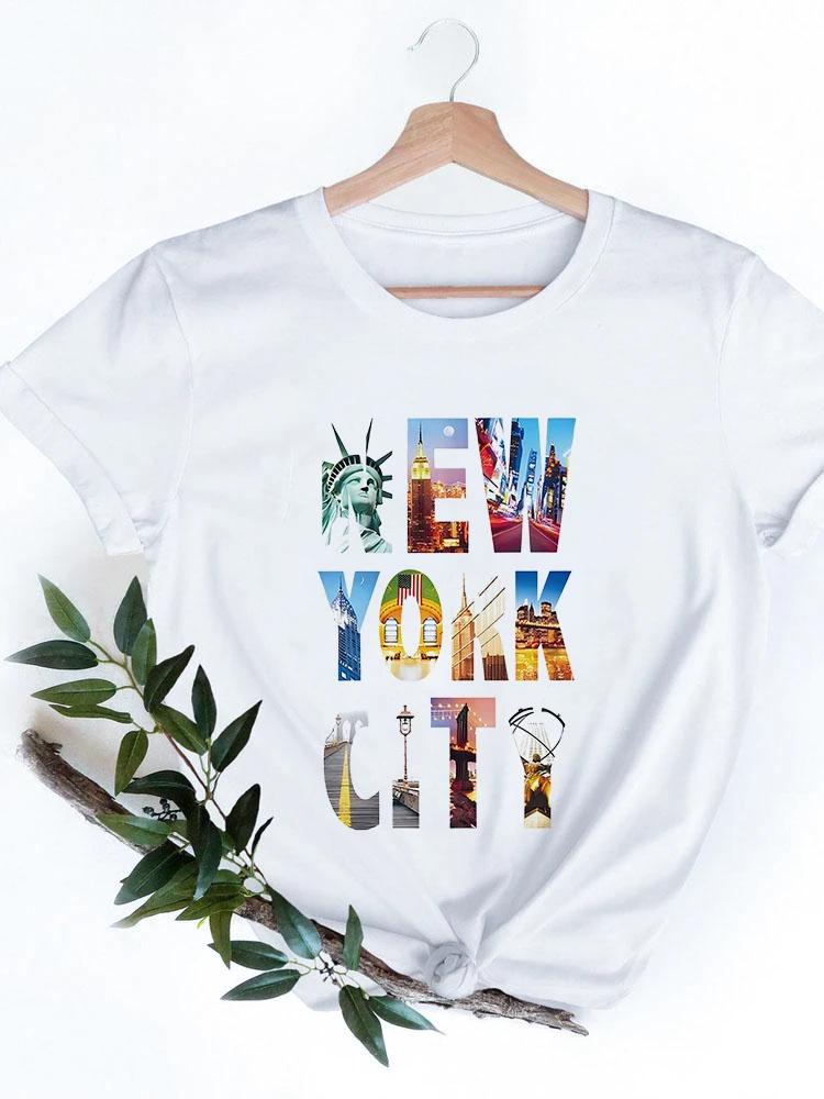 2024 Fashion Anime T Shirt Women New York City Graphic T Shirt Harajuku Kawaii Woman T Shirts Short Sleeve Femme Tops Tees