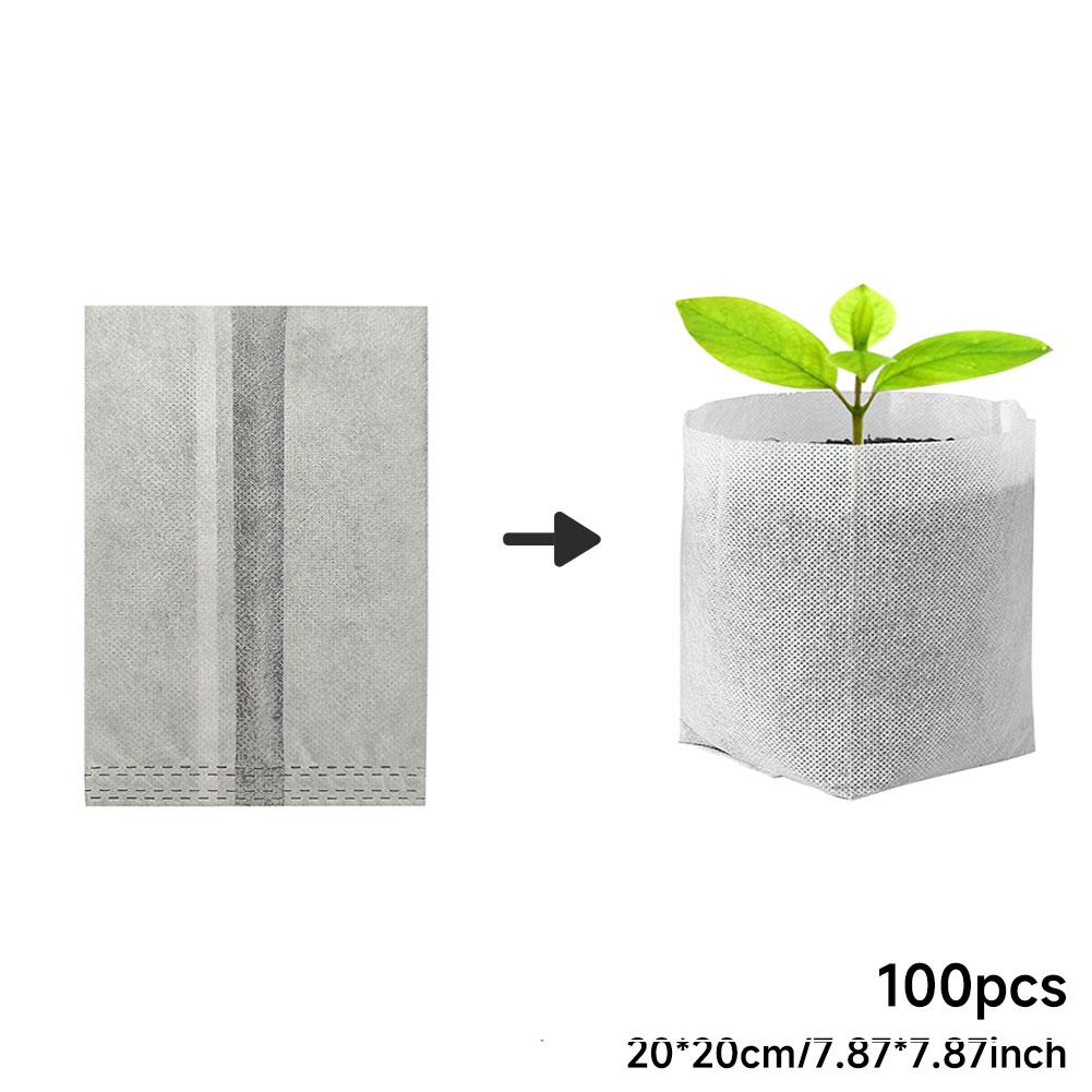 100pcs Biodegradable Nonwoven Nursery Bags Seedling Grow Pots Eco-Friendly Breathable Plant Bags for Garden Greenhouse Transplanting