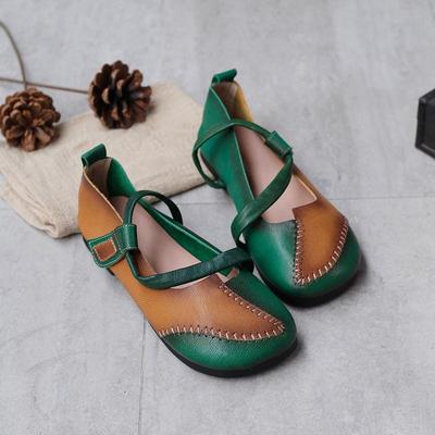 Vintage Mary Janes Shoes Women 'S Square Toe Ballet Flats Soft Leather Loafers Woman Stitching