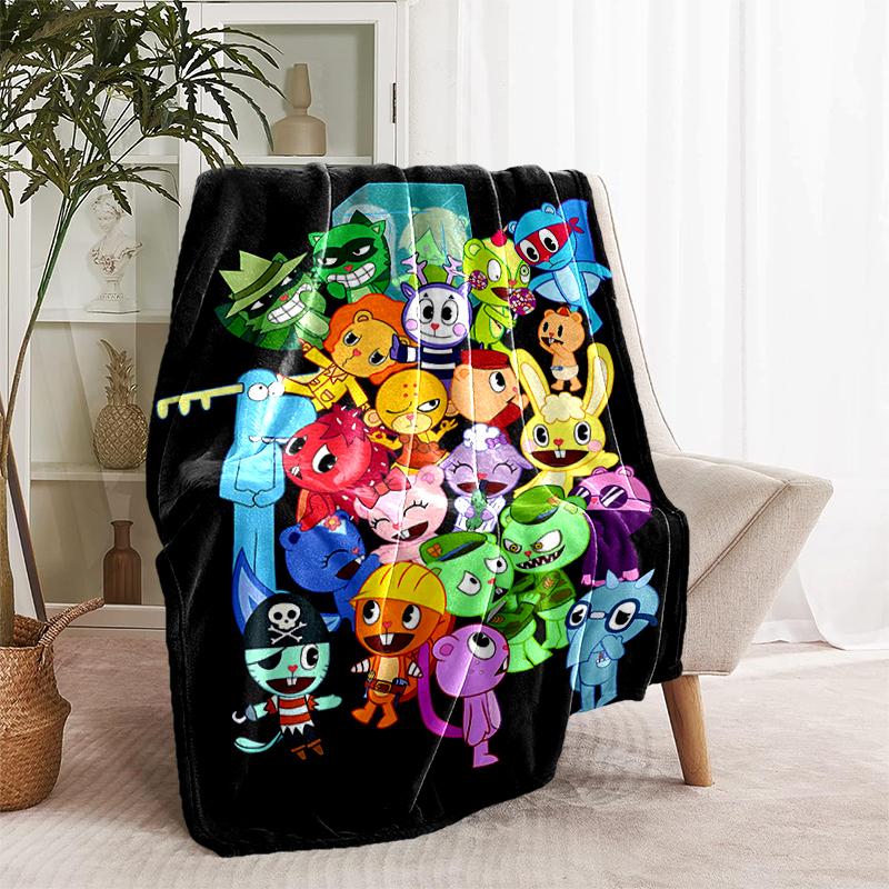 1pc Blanket Happy Tree Friends5 Print Design, Lightweight Blanket for Sofa, Bed- Soft &Warm, Gift for All Seasons Like Christmas, Halloween