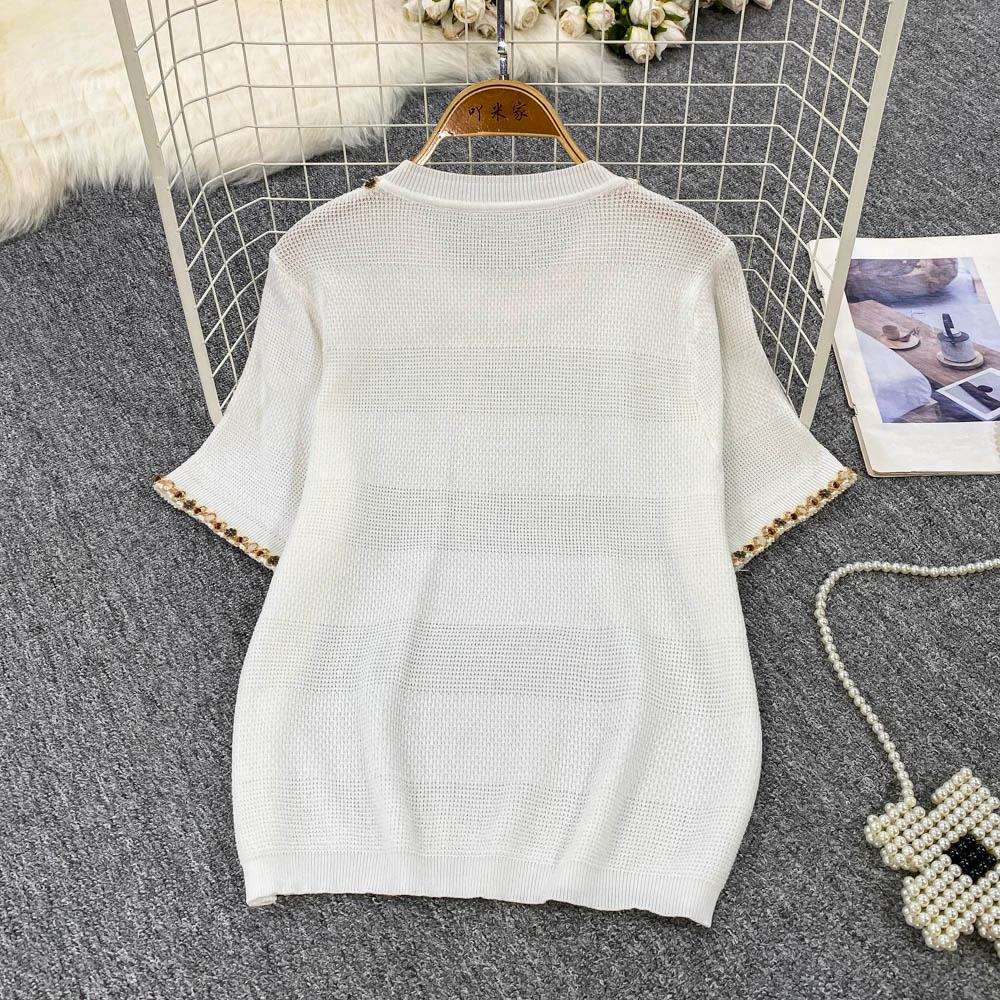 Summer Women O-neck Short Sleeve Sequined Knitted Sweater Pullover Tops