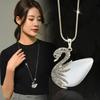 Necklace Swan Elegant For Women With Cats Eye Stone And Crystal Pendant Style In