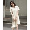 Demana Summer Elegant Handmade Bow Short Sleeve Shift Midi Dress