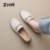 ZHR Women's First-Layer Cowhide Chunky Heel Slip-On Loafers
