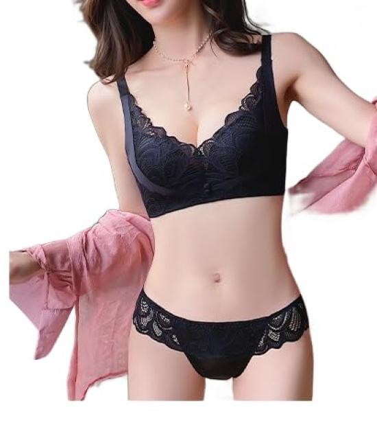 Graceful Smile Wireless Bra and Panty Set with Side Cleavage Smaller and Side Fat Black Women's Support, Support, Enhancement, Breasts, Reduction,
