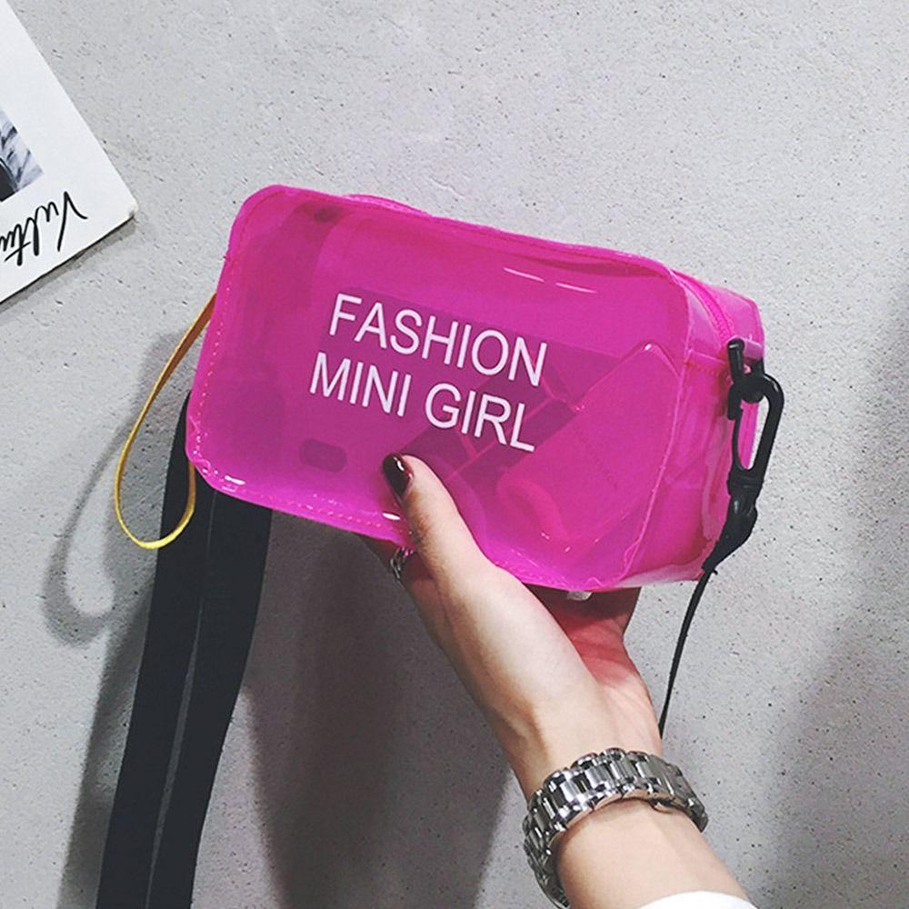 Průhledná laserová crossbody taška pro ženy, bonbónová barva, písmeno, módní mini taška přes rameno, messenger taška, PVC želé, malá tote taška