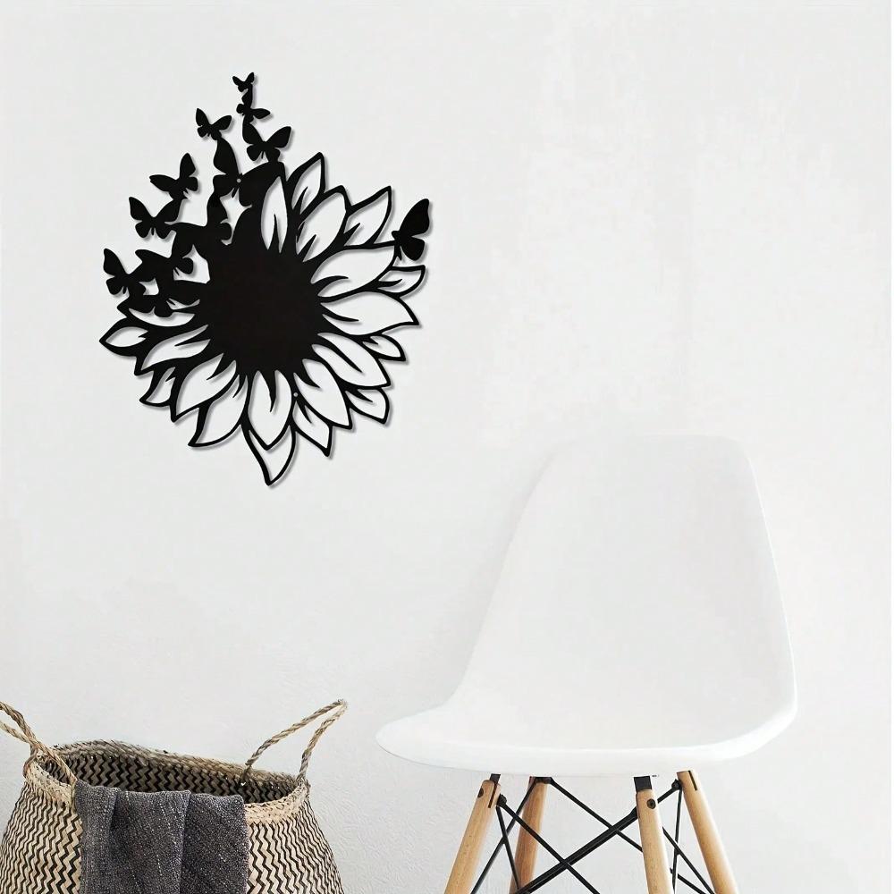 Outdoor Metal Wall Art Decor, Sunflower Butterfly Garden Sculpture for Home, Farmhouse, Patio, Rustproof