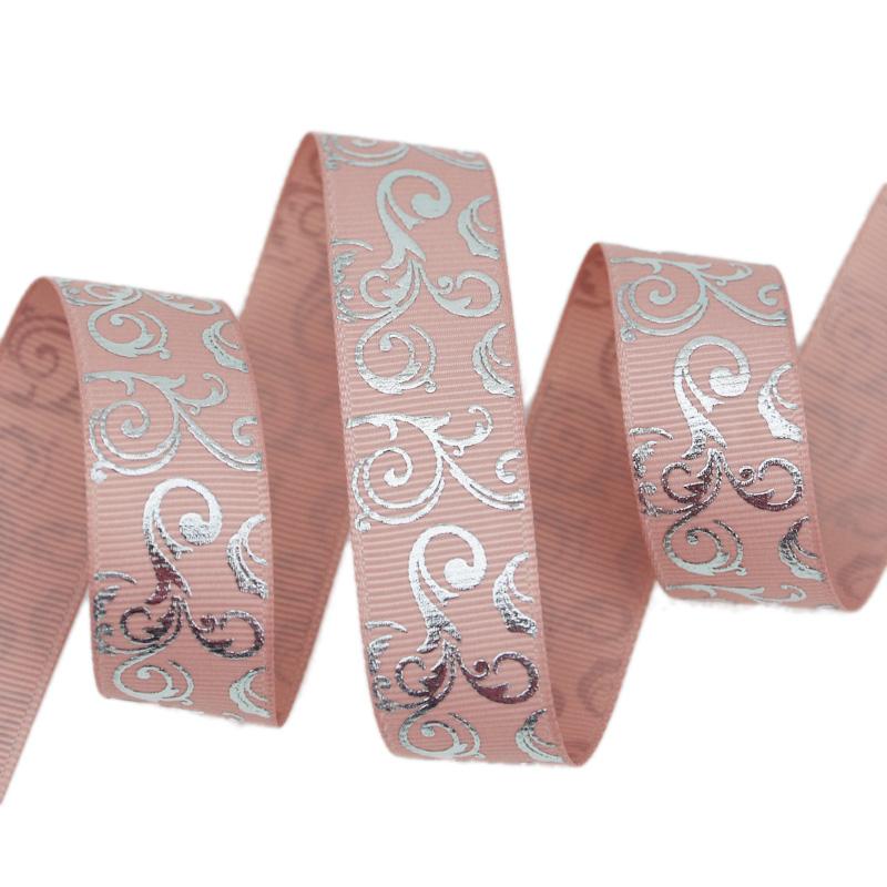 (10 yards/lot) 25mm White Silver Hot stamping grosgrain ribbon gift wedding ribbons