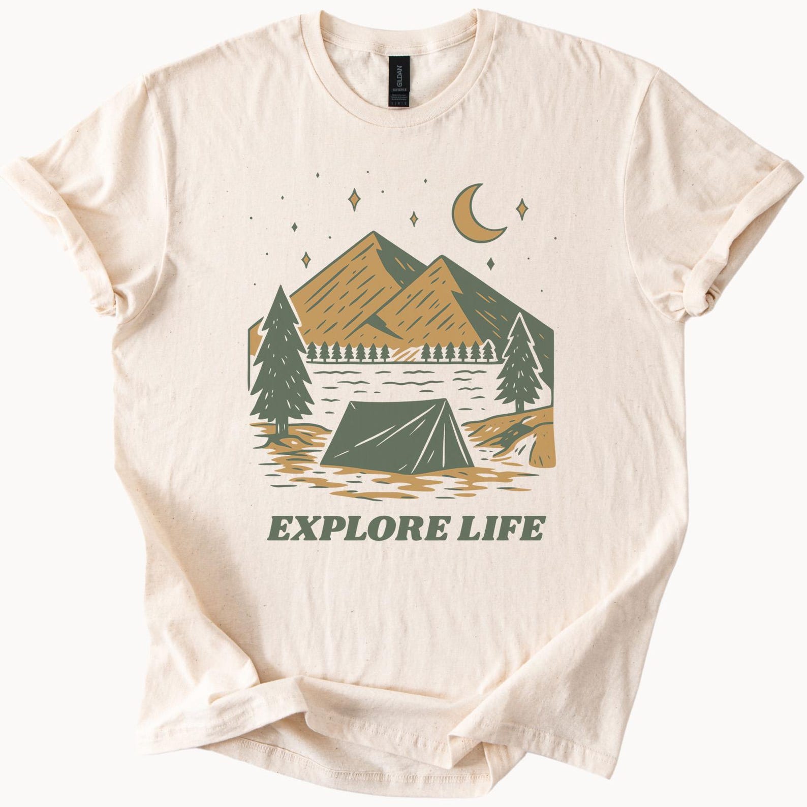 Explore Life Camping Shirt Mountain Tent Forest Graphic Hiking Adventure Tee Nature Outdoors Scenic Night Sky Camping Shirt 100