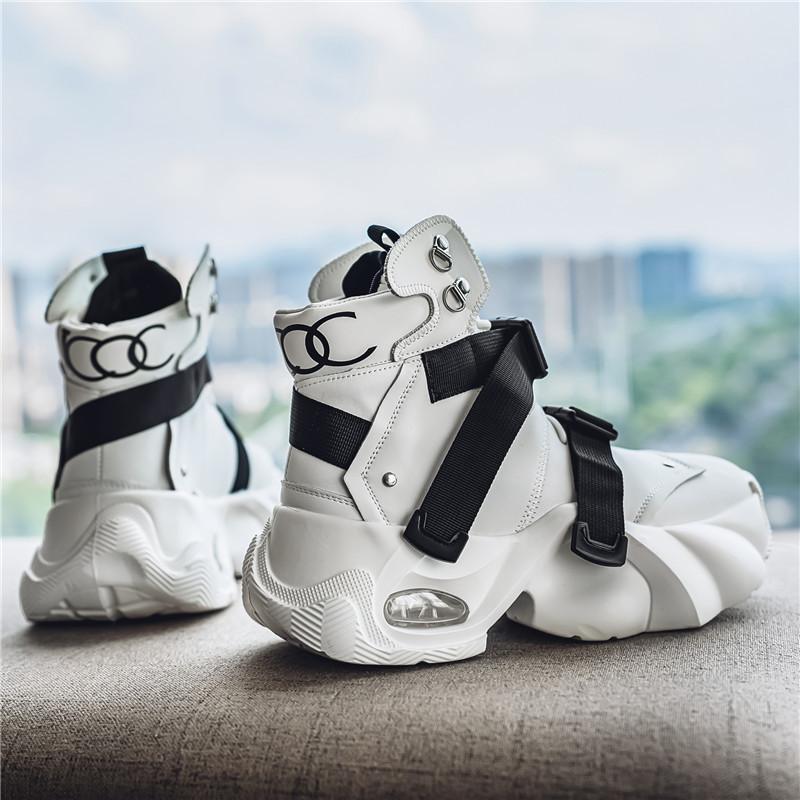 

Кроссовки Kanye coconut для мальчиков, модные кожаные белые хайтопы, папины кроссовки на короткой высокой подошве, хип-хоп, мужская обувь, спортивные ботинки 39 белый